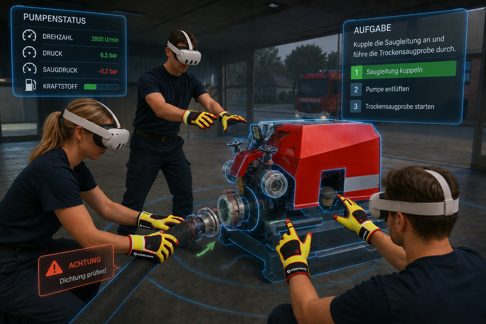 VR-Simulation der Feuerlöschkreiselpumpe im MRFireMACHINIST-Training
